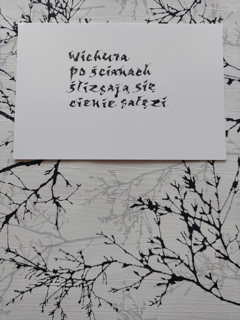 kaligrafia współczesna, haiku wichura, haiku kaligrafia, kaligrafia małopolska